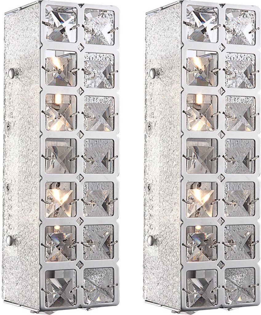 2er Set LED Wandlampe, chrom, K9 Kristalle, L 29 cm