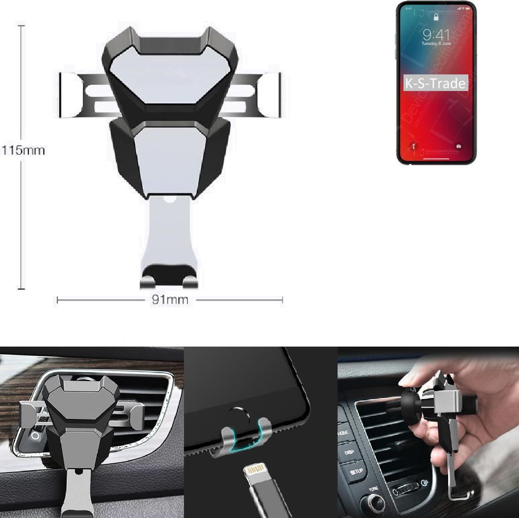 K-S-Trade Lüftungshalterung kompatibel mit Apple iPhone 12 Pro kompakte Handy-Halterung Lüftungsschlitz Lüftungsgitter Autohalterung KFZ
