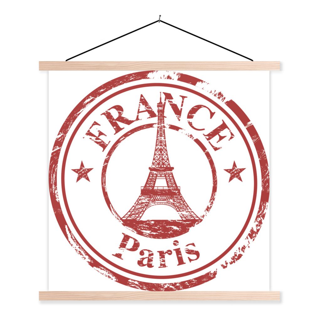 MuchoWow Textilposter Paris - Briefmarke - Eiffelturm 60x60 cm mit holzfarbenen Rahmen - Wanddekoration