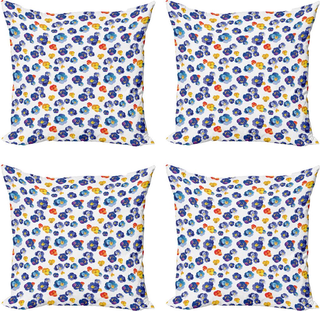 ABAKUHAUS Blume Kissenbezug Set (4 Stück), Natur Botanischer Violet, Moderner Doppelseitiger Digitaldruck, 40 cm x 40 cm, Dunkles Blau Orange