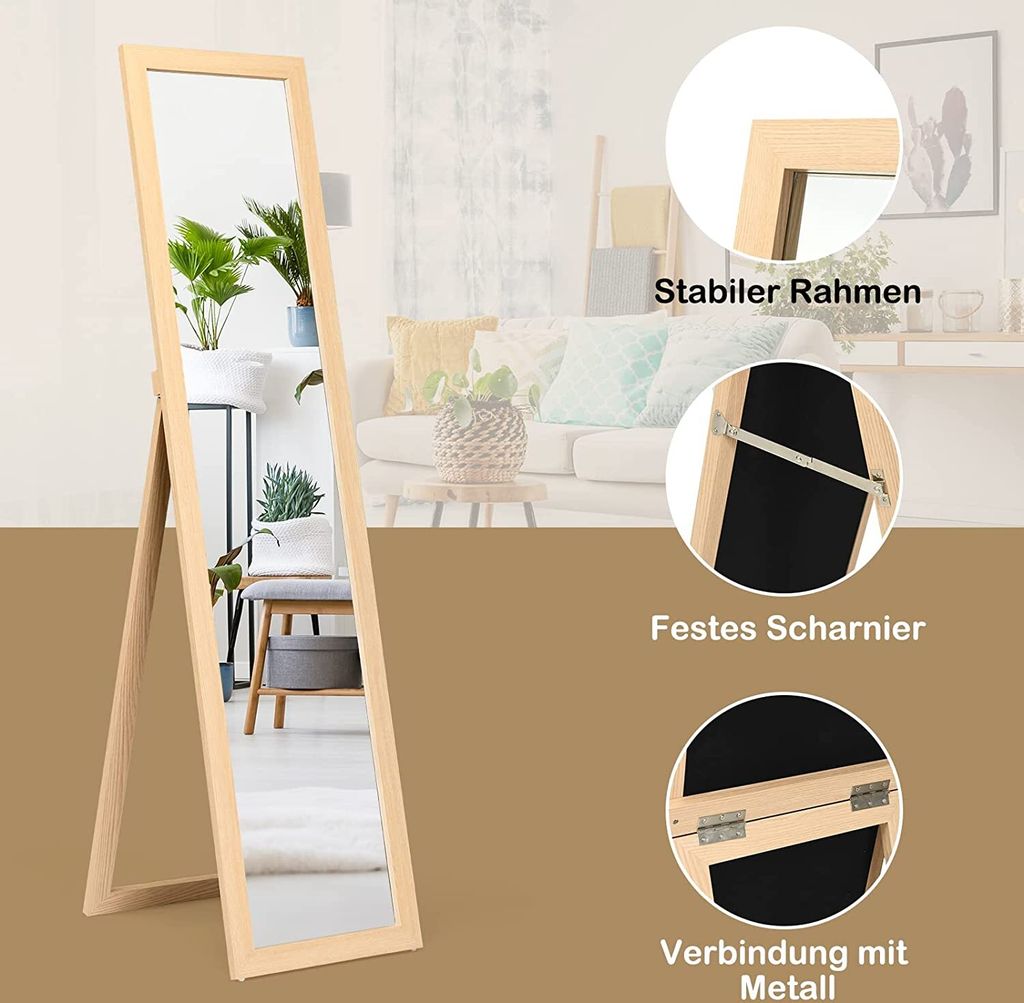 2-in-1 Ganzkörperspiegel Mit Garderobe - 360° Drehbar Mit Rollen Für Wohnzimmer