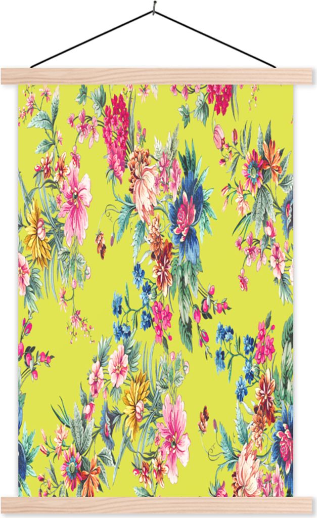 MuchoWow Textilposter Blumen - Farben - Grün 60x90 cm mit holzfarbenen Rahmen - Textil