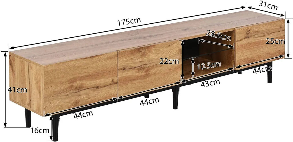 Banc TV moderne en bois de chêne avec éclairage LED modulable - 175 cm