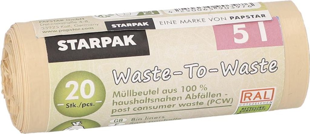 STARPAK Mülleimerbeutel "Waste-to-Waste" 30 Liter braun