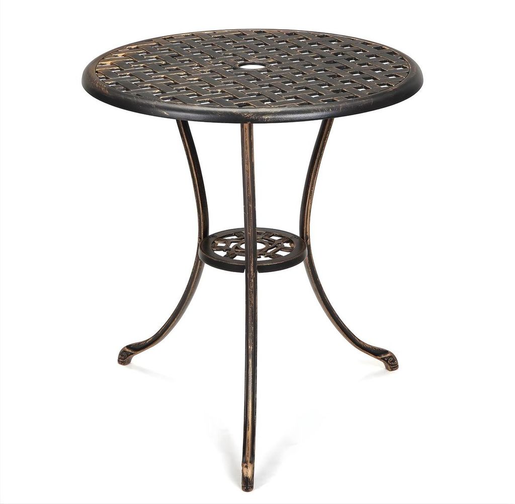 Runde Bistro Gartentisch 60 cm Aluminium – Terrassentisch mit Schirmloch für Balkon & Garten – Outdoor Tisch Braun