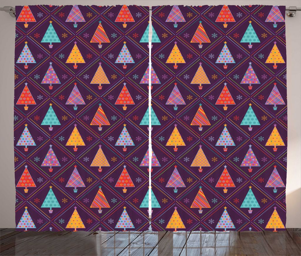 ABAKUHAUS Weihnachten Rustikaler Gardine, Baum Rhombus, Schlafzimmer Kräuselband Vorhang mit Schlaufen und Haken, 280 x 245 cm, Mehrfarbig
