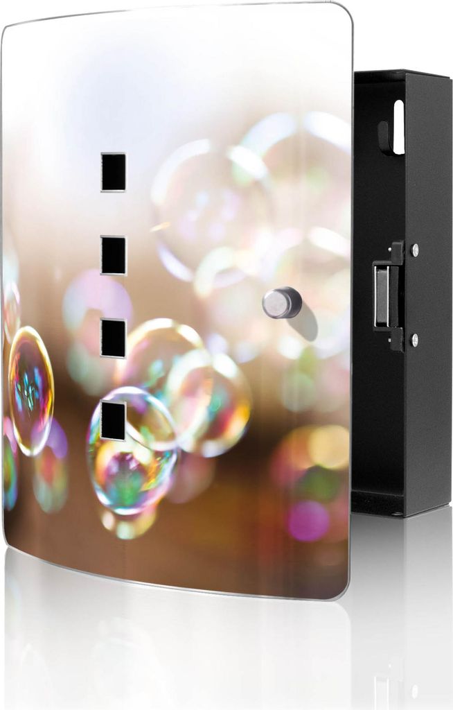 banjado Design Schlüsselkasten aus Edelstahl für 10 Schlüssel, Schlüsselschrank 24 x 21,5 x 7cm groß mit Magnetverschluss, Seifenblasen [BWSK ...