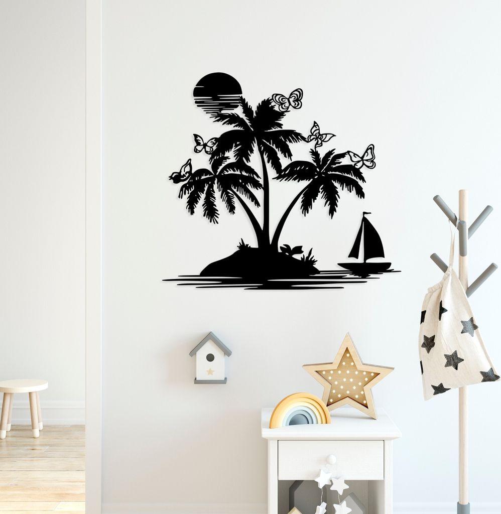 Wallity, Island- SKL2591, Schwarz, Sonstige Wohndekorationen, 67 x 60 cm, 100% Metall (Dicke: 1
