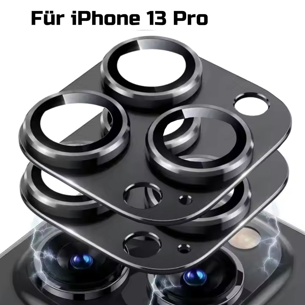 A close-up view of camera lens protectors for an iPhone 13 Pro, stacked on top of each other.