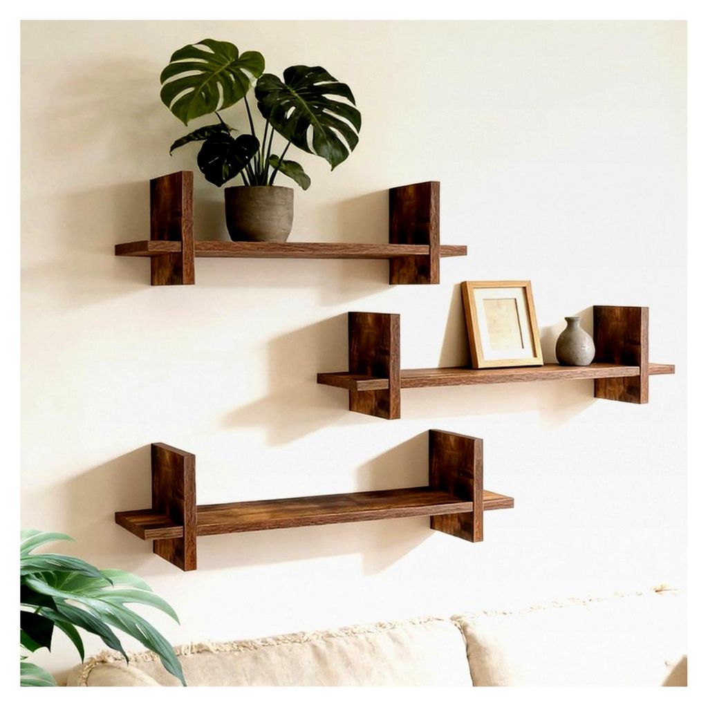 Wandregal 3er Set aus Holz, schwebendes Regal, hängendes Küchenregal, Bücherregal für Wohnzimmer, Schlafzimmer und Badezimmer, einfach zu monti...