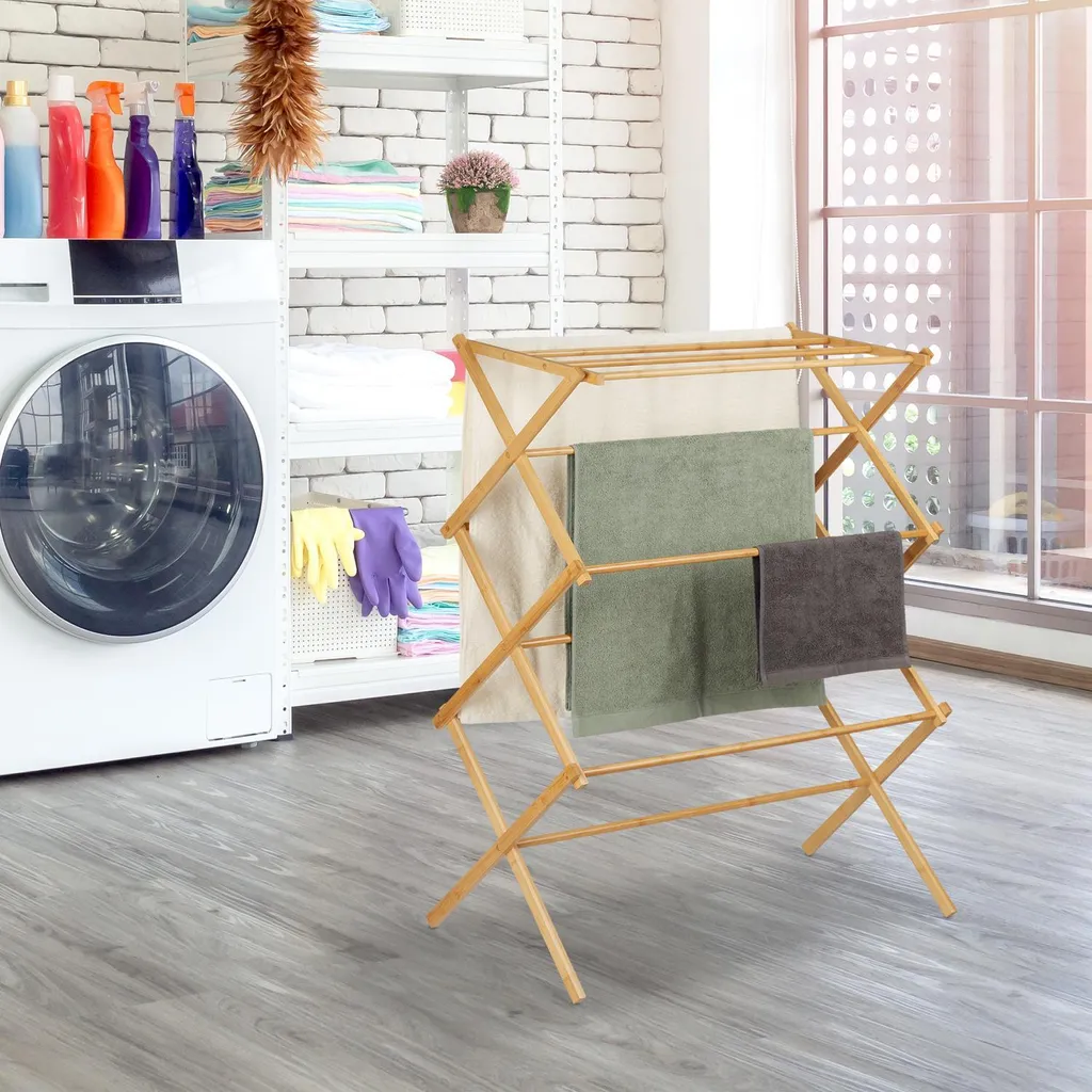 Porte-serviettes extensible en bambou naturel - Support linge ajustable