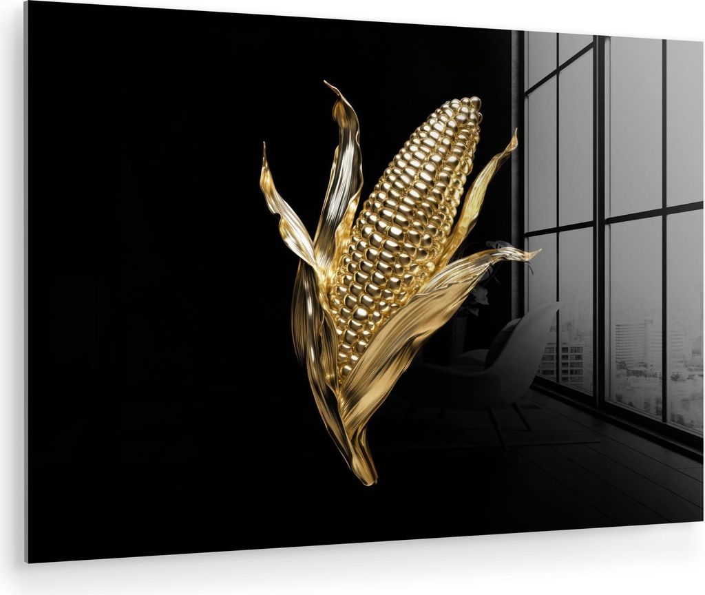 MuchoWow Glasbilder - Bilder auf Wandbild - Foto auf Glas Mais - Lebensmittel - Gold - Schwarz 30x20 cm Wanddekoration aus Glas - Acrylglasbild - A...