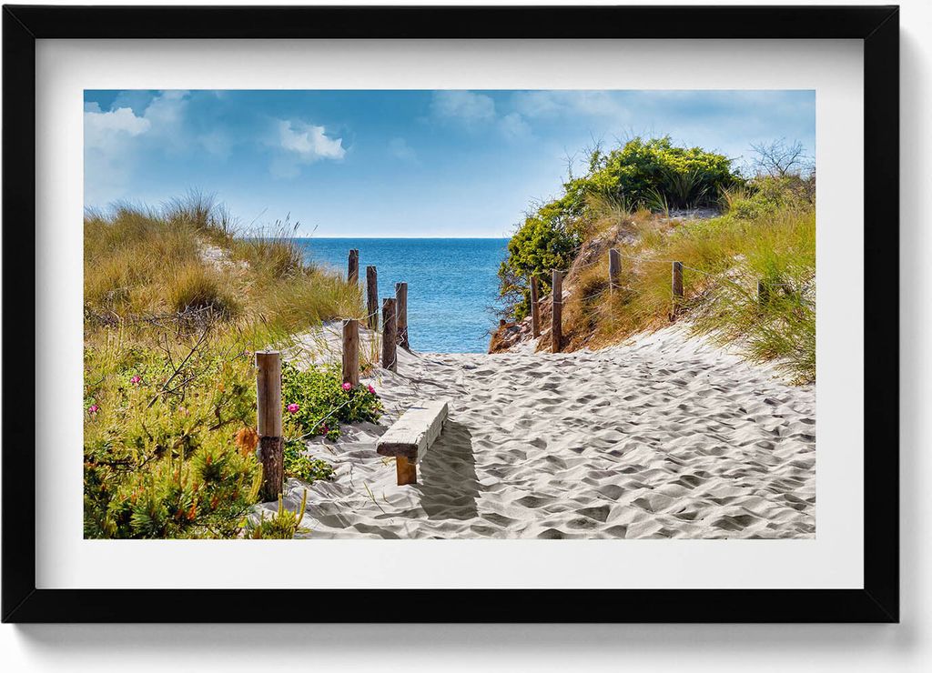 Sandige Straße zu den Stränden und dem Meer– Wandbild mit Rahmen – Gerahmtes Bild – Wanddekoration – 60x40 cm – Schwarz Rahmen