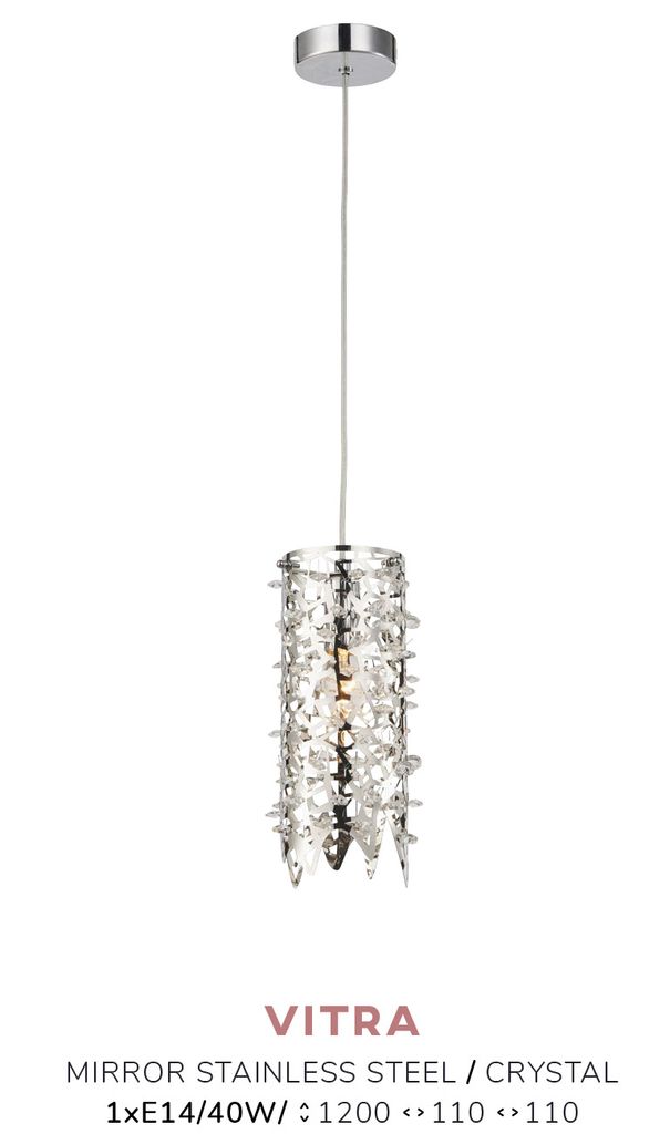 Pendelleuchte VITRA 40W, silber/klar, Ø: 11 H: 120 cm, Fassung E14, dimmbar