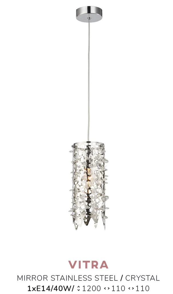 Suspension VITRA 40W argent et clair Ø 11 cm culot E14 design chic