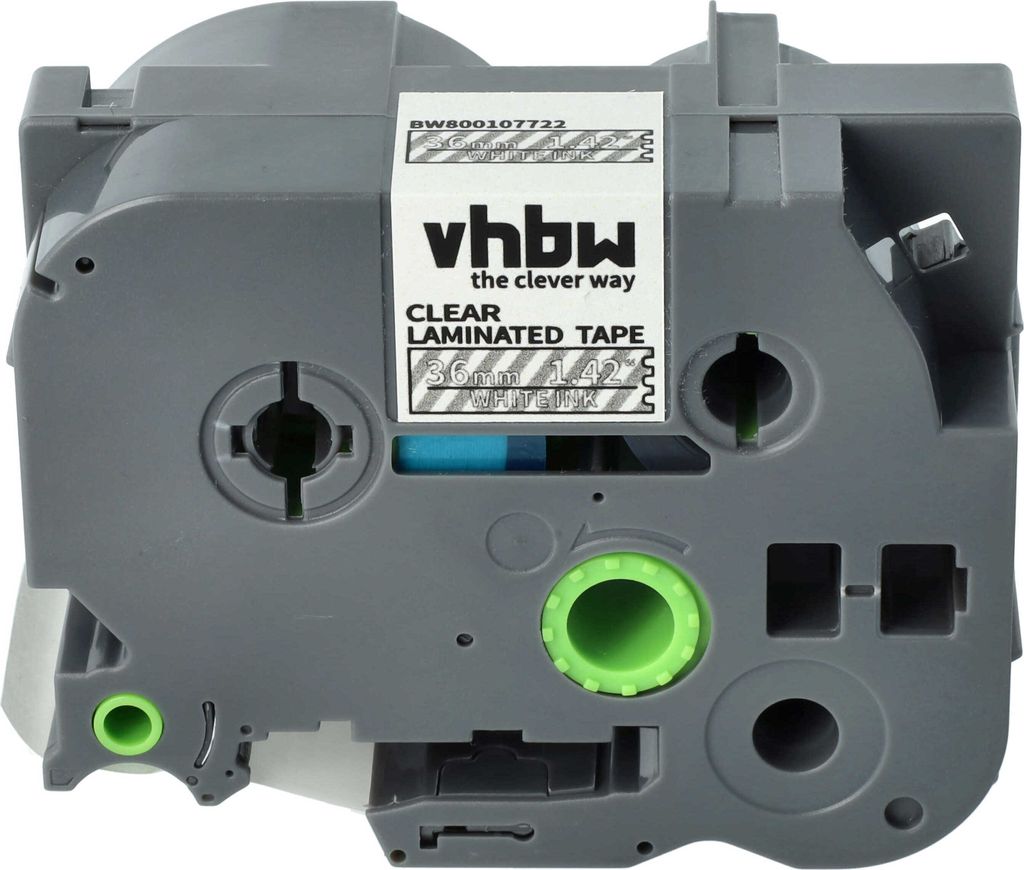 vhbw Schriftband-Kassette kompatibel mit Brother PT 550, 9200, 550A, 3600, 9200PC, 9200DX, 9500 Etiketten-Drucker 8m x 36mm Weiß auf Transparent