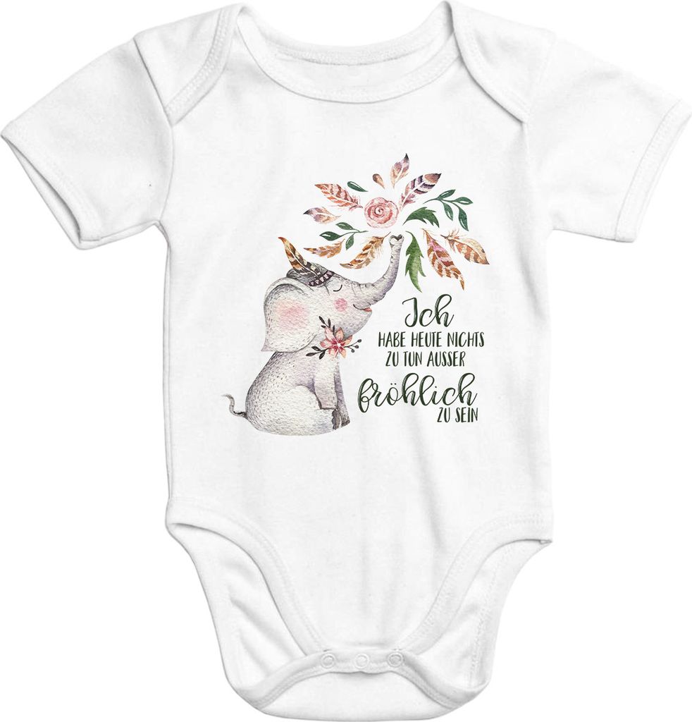 kurzarm Baby-Body mit Aufdruck Elefant Ich habe heute nichts zu tun außer fröhlich zu sein Baumwolle Moonworks 3-6 Monate