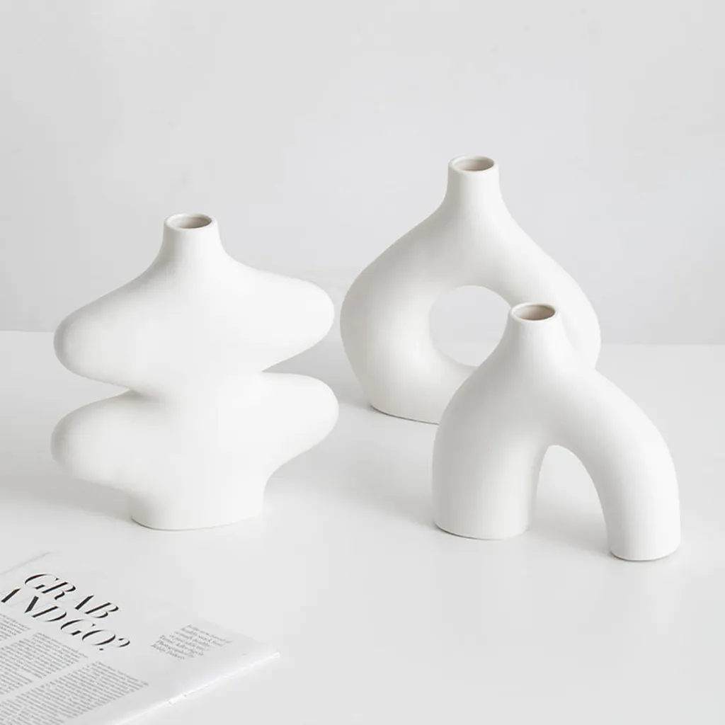 Trio de Vases Boho en Céramique Mate, Design Artisanal pour Salon Chic