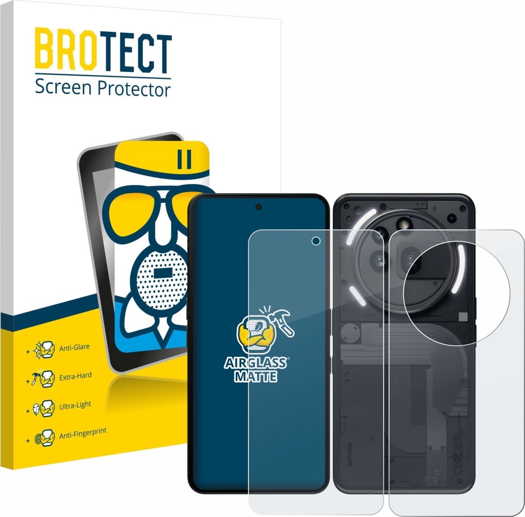 BROTECT Entspiegelungs Schutzglas für Nothing Phone (3a) Pro (Display+Rückseite) Schutzfolie Panzer Folie Glas Display Schutz matt