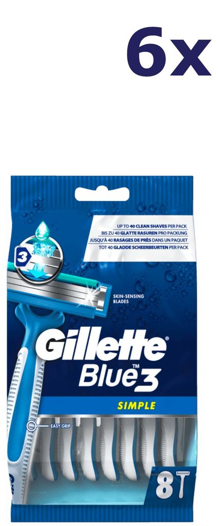 6x Gillette Blue3 – Einwegrasierklingen – Simple, 8er-Pack