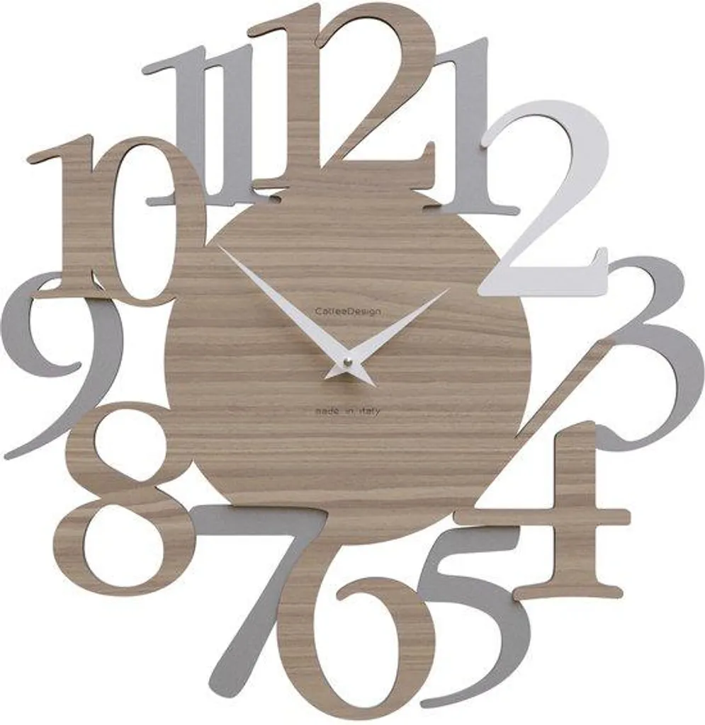 Horloge murale moderne en aluminium blanche et noyer design silencieux