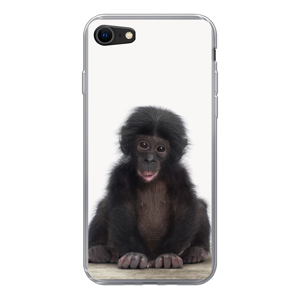 MuchoWow Handyhülle Schutzhülle Hülle für iPhone 7 Kind - Affe - Schimpanse - Babytiere - Jungen - Mädchen Silikon Softcase Handy Hülle - K...