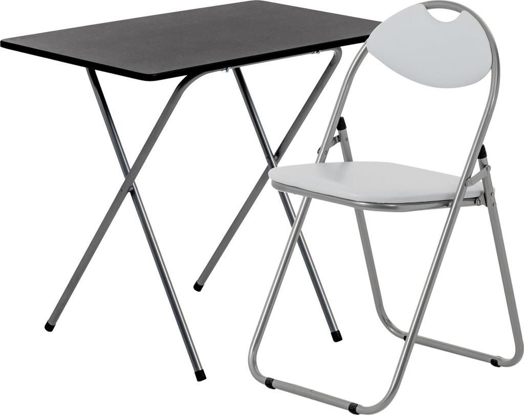 Harbour Housewares Holzklapp Schreibtisch und Stuhl Set - Kleiner Home Office Workstation fÃ1/4r PC Laptop-Studie - Silber / Weiß