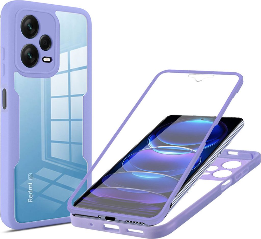Redmi Note 12 Pro+ Schutzhülle, Eingebautem Displayschutz 360 Grad Komplettschutz Handyhülle für Xiaomi Redmi Note 12 Pro+ Lila