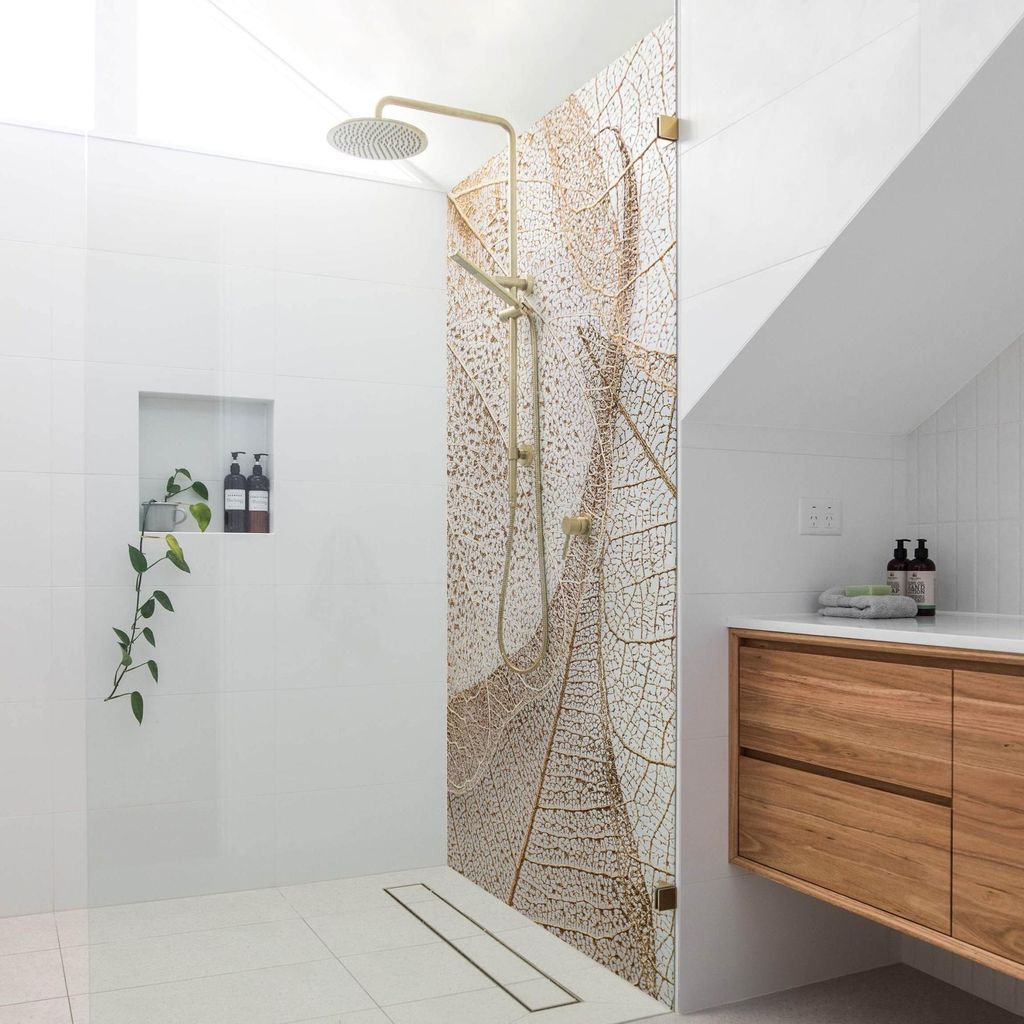 Duschrückwand mit Motiv selbstklebend - 0.35 mm Wandpaneel wasserfest Design beige Landhaus Badrückwand fugenlos Smart matt 100x190 cm