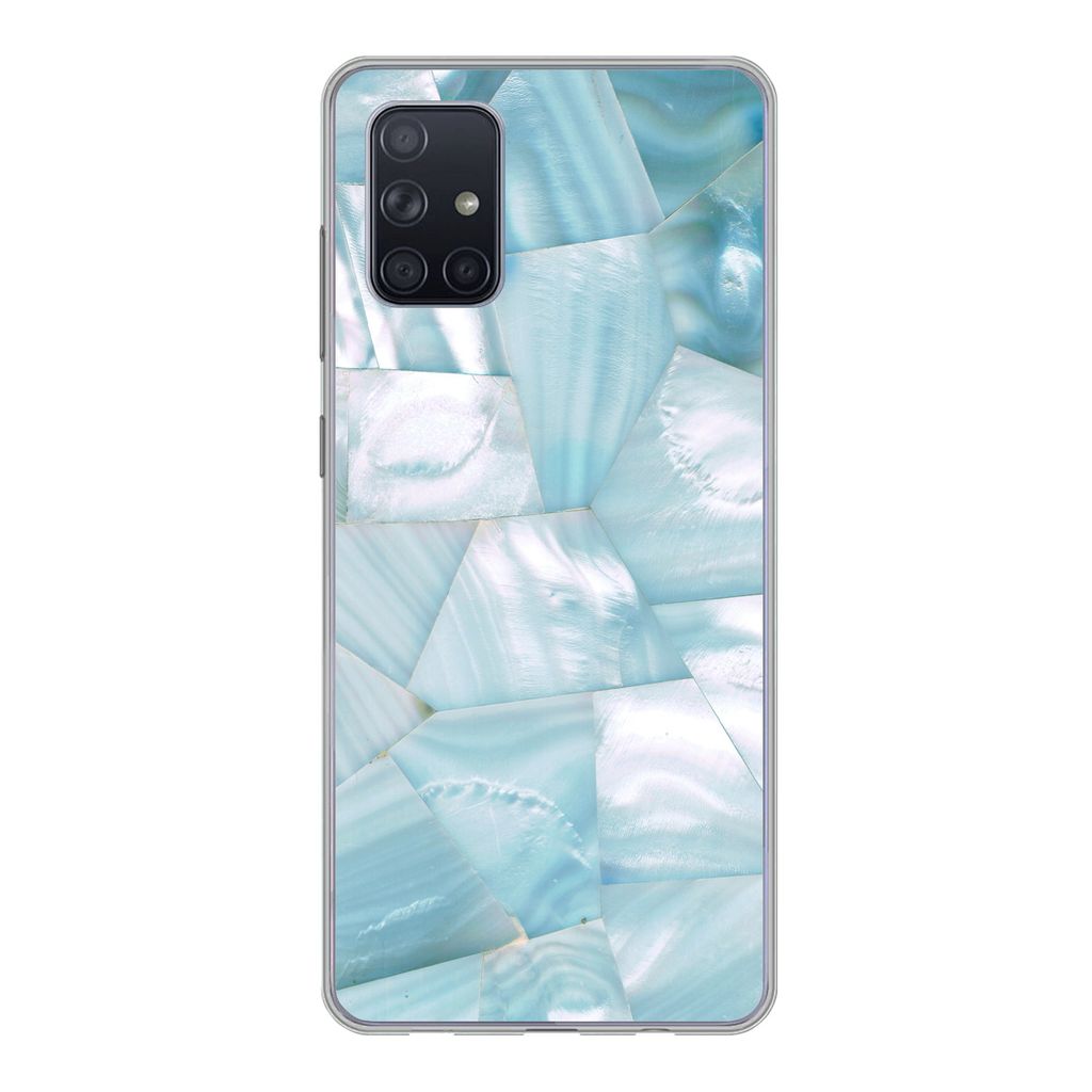 MuchoWow Handyhülle Schutzhülle Hülle für Samsung Galaxy A51 5G Naturstein - Blau - Perlmutt Silikon Softcase Handy Hülle - Abbildung