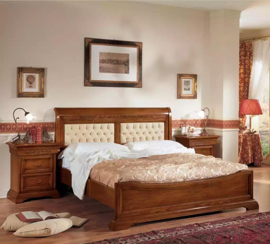 Bett 2x Nachttische Holz Design Betten Schlafzimmer 5 tlg. Produktbild 