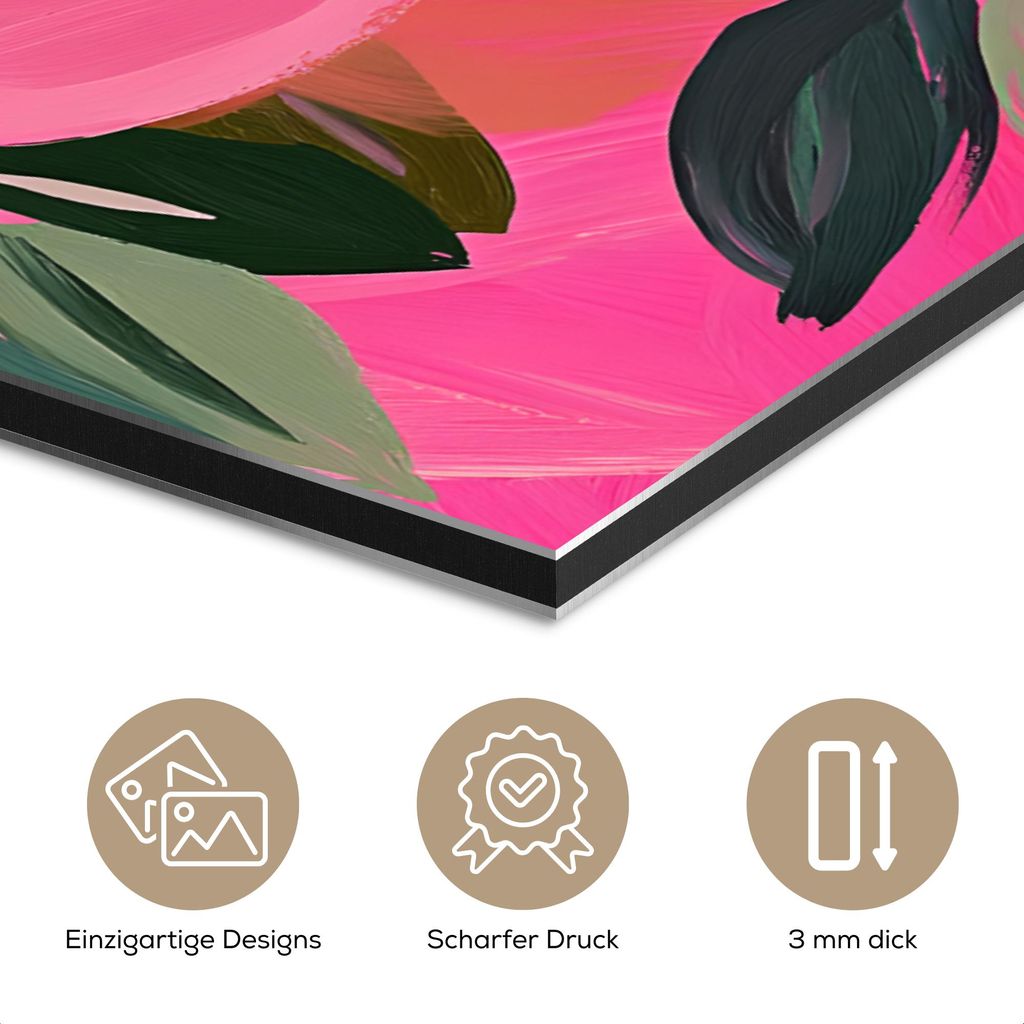 MuchoWow Wanddekoration Metall Metallbild Wandkunst 90x120 cm Blumen - Farbe - Rosa MuchoWow Aluminium Gemälde - Industrial