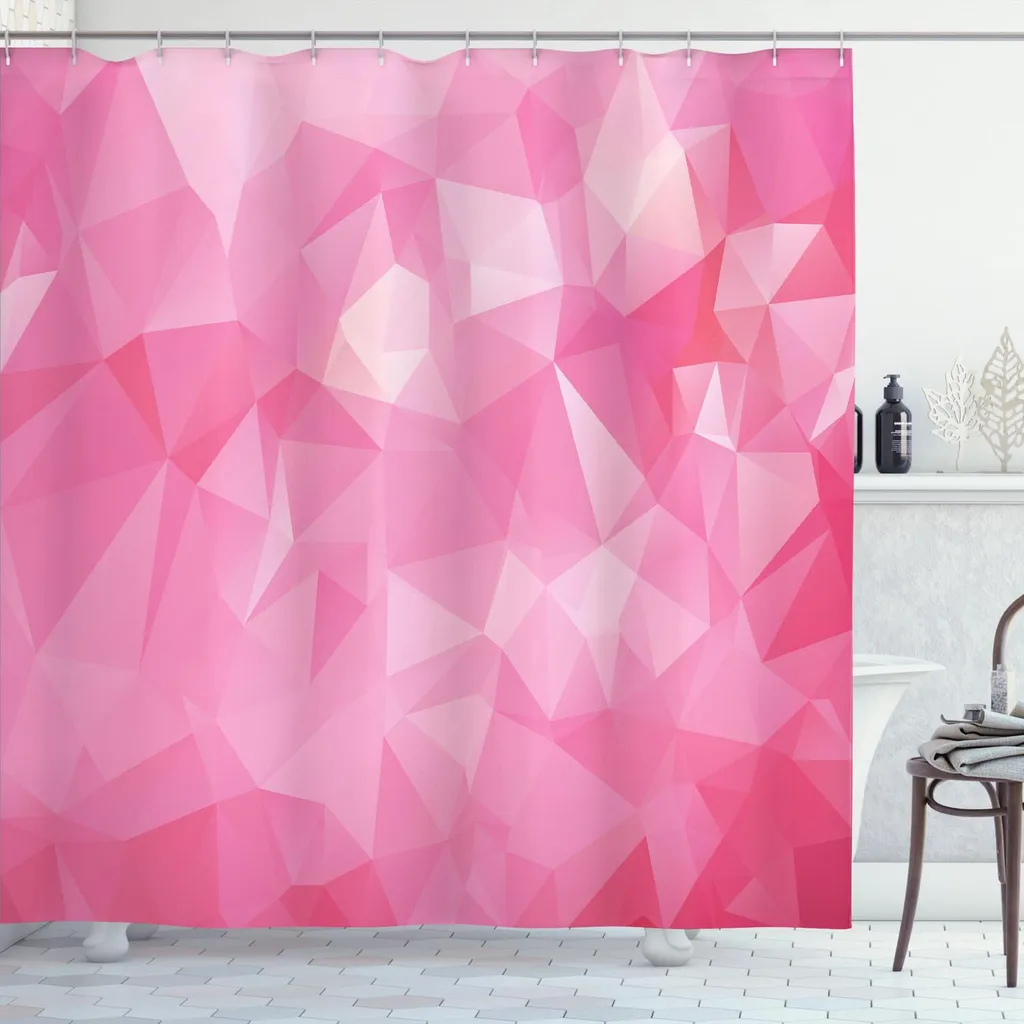 Tenda Doccia AAtter Rosa E Nera, Motivo Ombre Astratto, 91x183 Cm, Con Ganci, Per Bagno E Camper