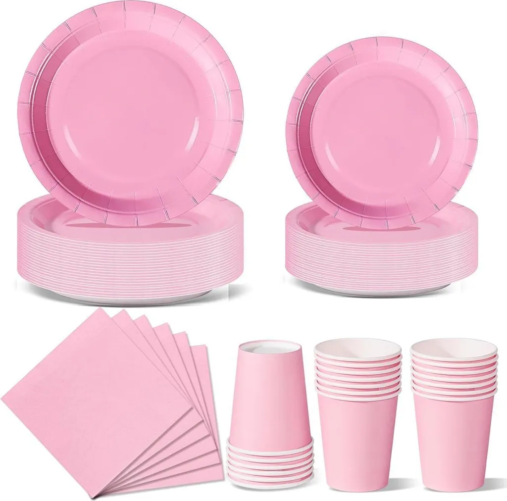 Kit Festa Compleanno Bambini Nkaiso Rosa 96 Pz - Sicuro ed Ecologico