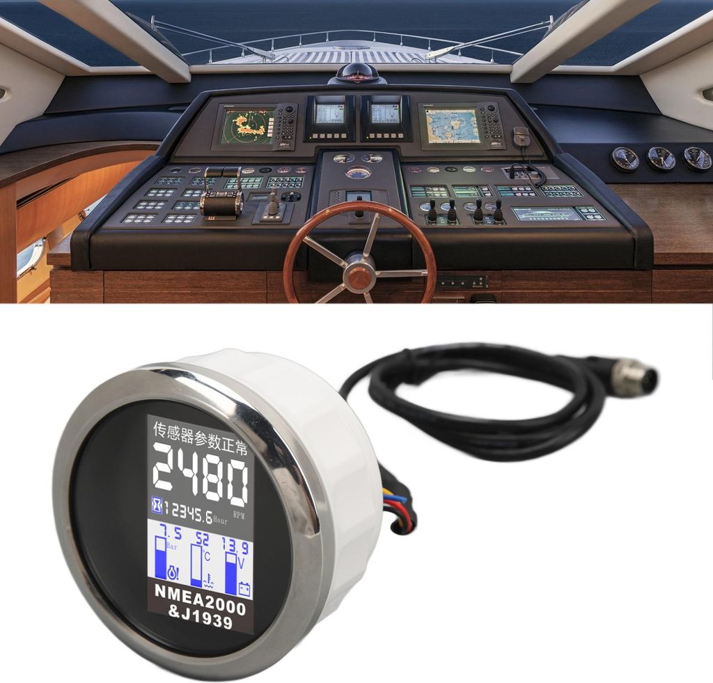 85 MM Bootsdrehzahlmesser für NMEA2000 J1939 Protokoll DC9 bis 32 V Wassertemperatur Öldruck Spannungsmesser RV Yacht Auto Schwarzes Zifferblatt
