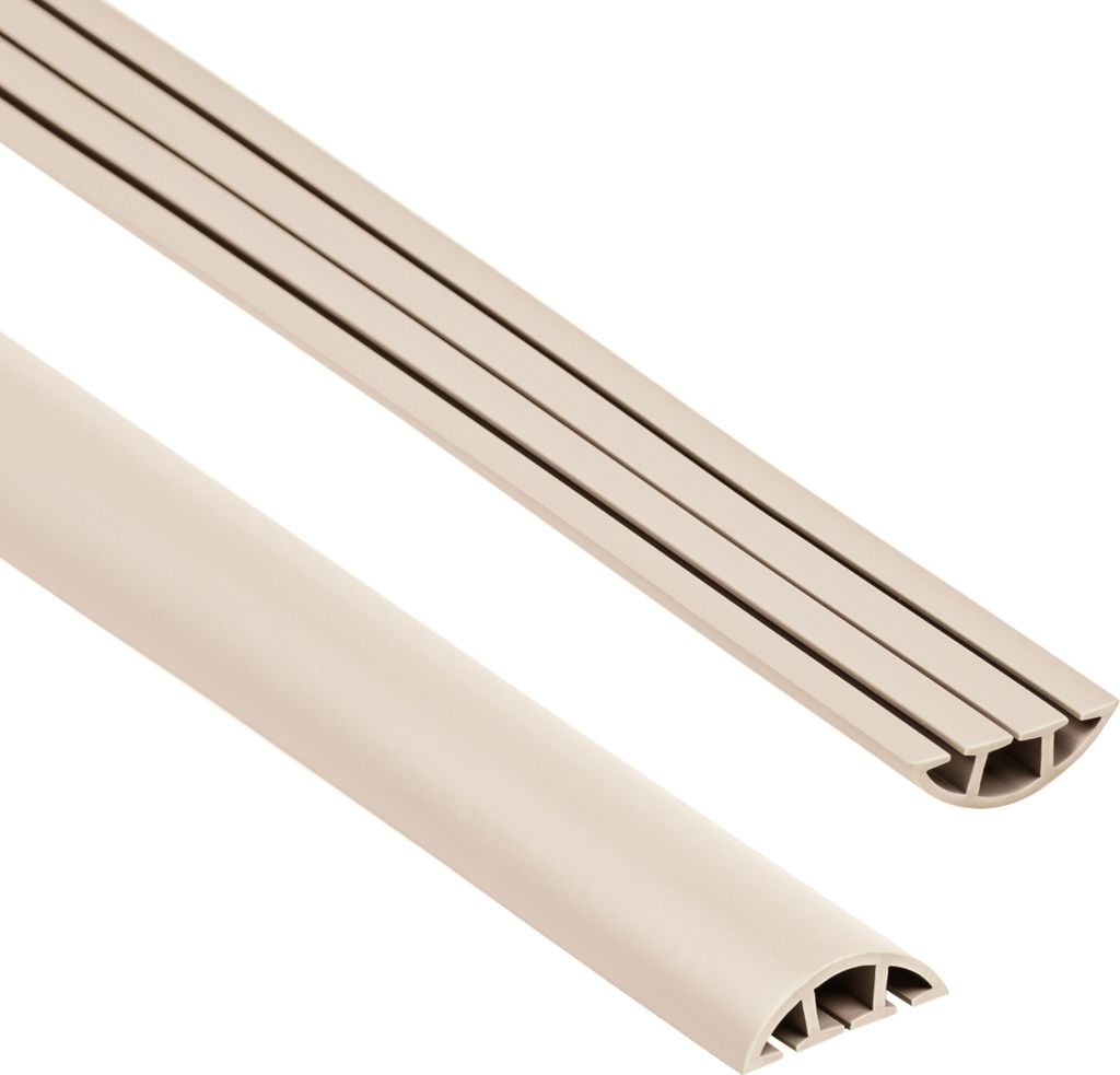 QUEST Kabelkanal 10x80mm, 2m, PVC Kabelbrücke Boden, Stolperschutz, 3 Kanäle, Halbrund, Zuschneidbar , beige