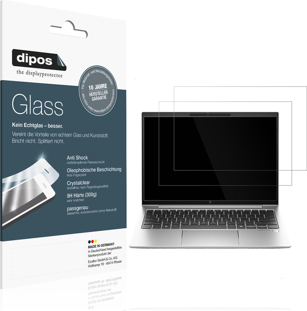 2x Schutzfolie für HP EliteBook 835 G11 - Anti-Shock 9H Folie dipos Glass Kunststoffglas