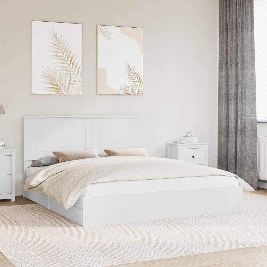 "Schlussverkauf" Doppelbett 2 PLACES - Aufbewahrungsbett Schlafzimmer - mit Kopfteil - Weiß 180x200 cm Holzwerkstoff C4484