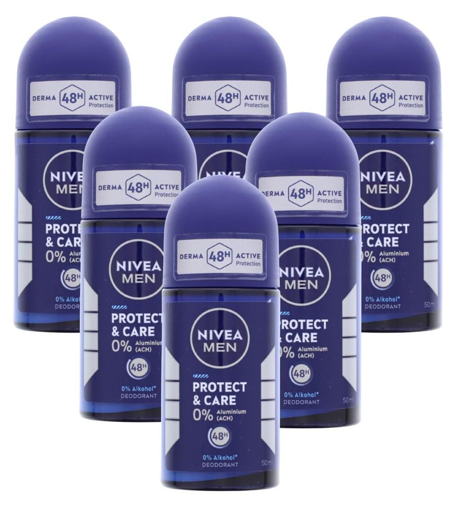 6 x NIVEA MEN Protect & Care Deo Roll On je 50ml 48h Schutz Produktbild 