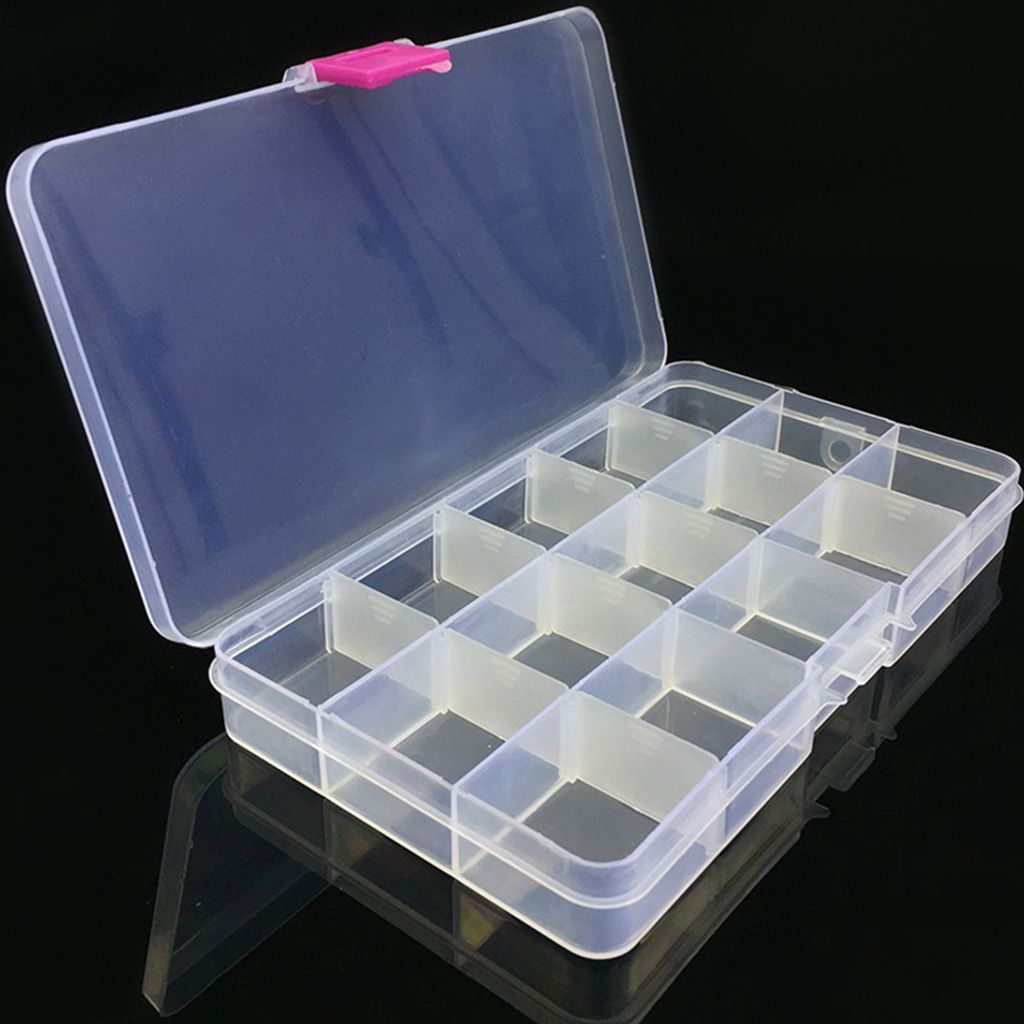 15 Slots Einstellbare Kunststofffischerei Lure Haken Tackle Box Aufbewahrungskoffer Organizer