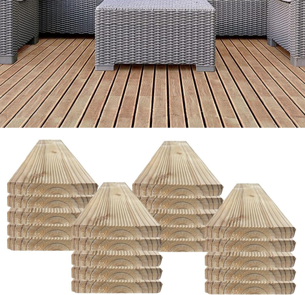 Floranica 20 Stk. Lärchenholz Bretter 90 cm Lang Zaunlatten Terrassendielen Konstruktionsholz geriffelt für Hochbeet & Sichtschutz