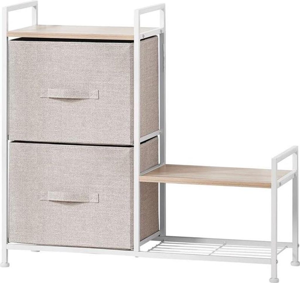 Regalsystem Schrank Holzablage mit 2 Stoffschubladen mDesign Metallrahmen beige