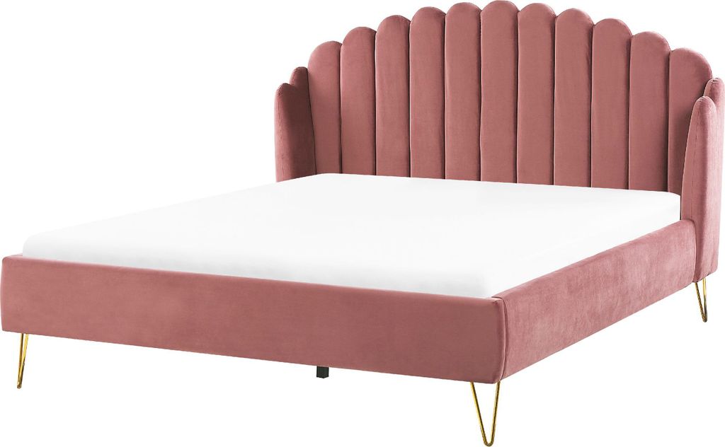 BELIANI Polsterbett Rosa Samtstoff mit Lattenrost 180 x 200 Produktbild 