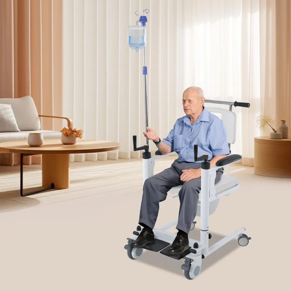 Chaise de transfert médicale réglable et fauteuil de soin Blanc Riz