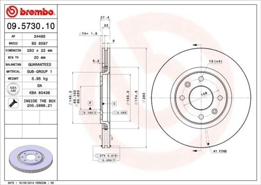 Disque de Frein Haute Performance Brembo 09.5730.10 pour Essieu Avant
