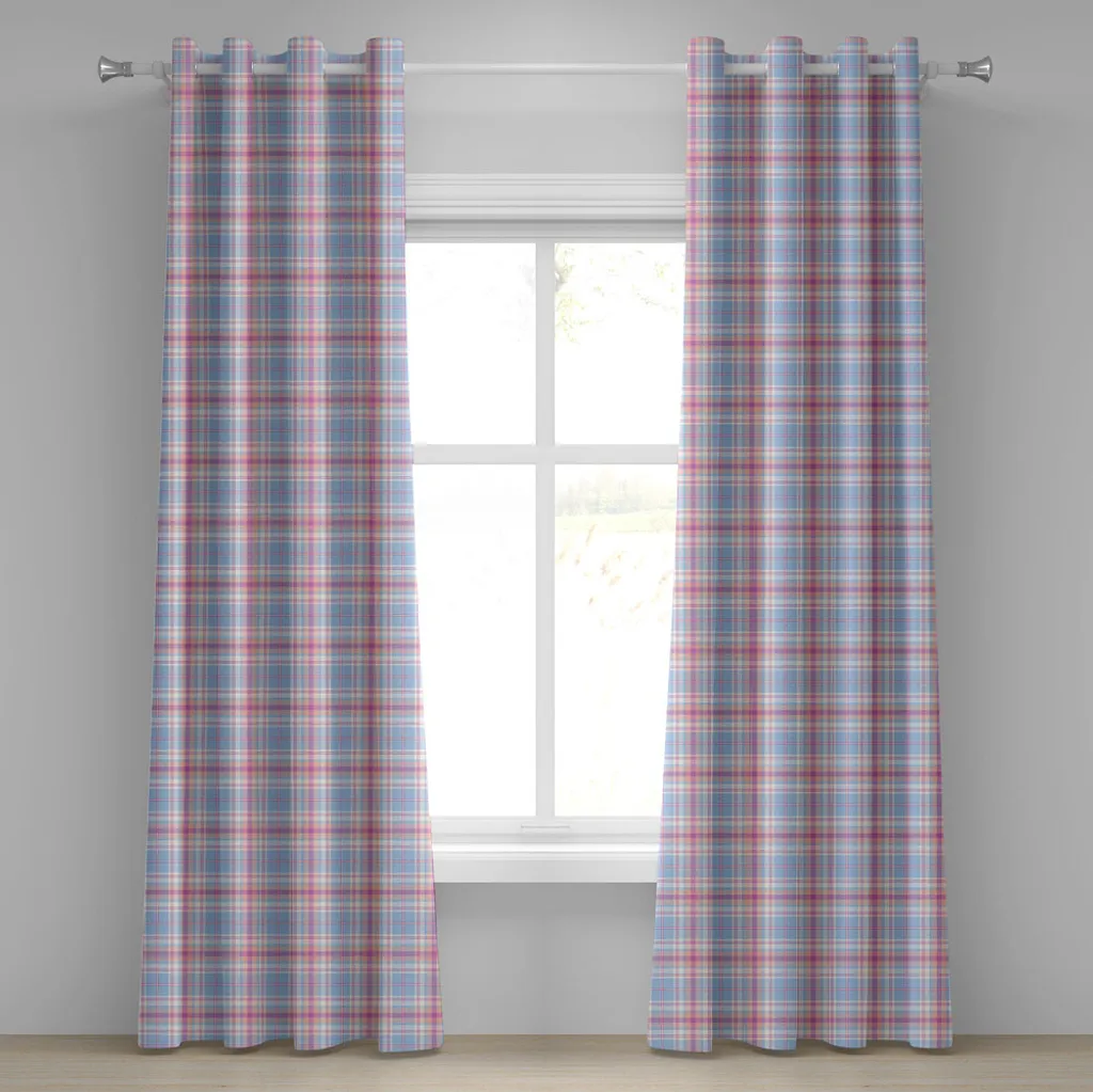 Rideau géométrique pastel en tissu haut de gamme, motif plaid rétro 280 cm