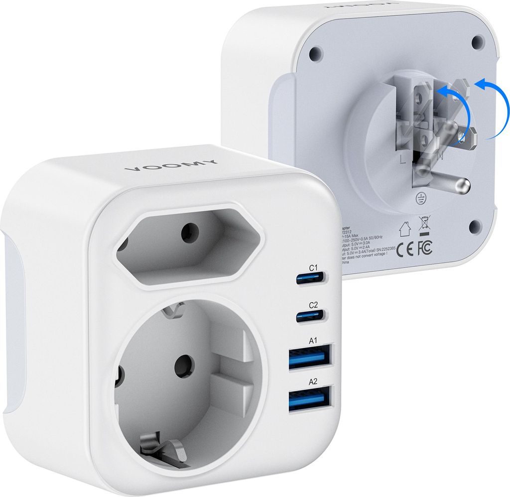 VOOMY Reiseadapter USA Typ B – Für Amerika, USB-C & USB-A – Produktbild 