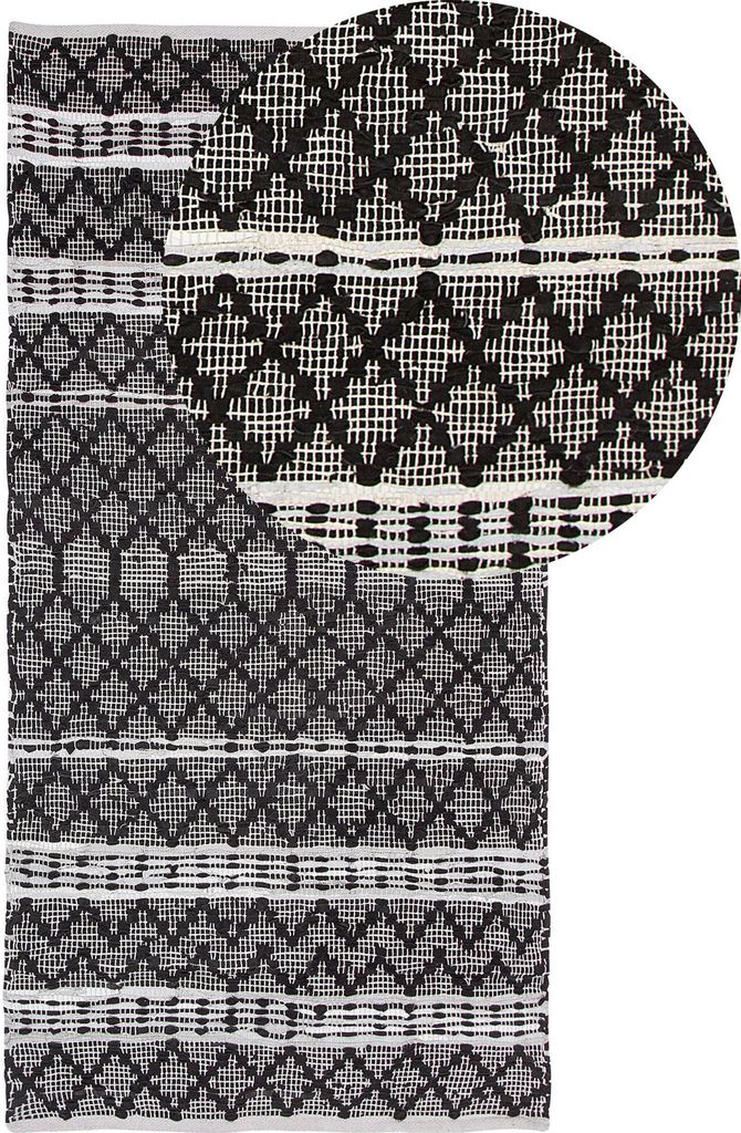 BELIANI Teppich Schwarz Beige Echtleder 80 x 150 cm Kurzflor Geometrisches Muster Handgefertigt Rechteckig