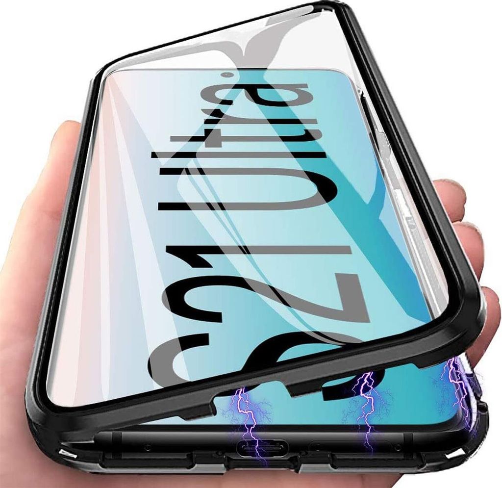 Conie Rundum Schutzhülle für Samsung Galaxy S21 Ultra Aluminium Case Glas Front- und Rück- Seite Schutz Cover Hülle in Schwarz / Transparent
