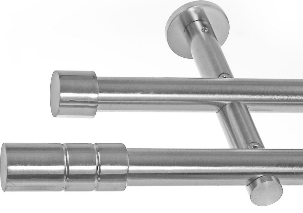 BASIT Gardinenstange Set Edelstahl Look Metall Ø 19mm zur Wandbefestigung 2-lauf Zylinder, Länge wählbar H29 E64 E61